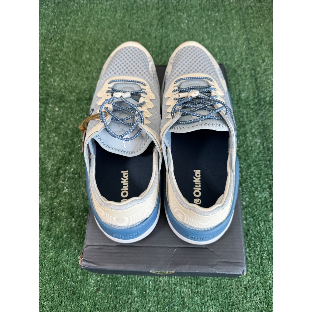 OluKai Ahi Mens 9 Blue Pearl White Sand Mesh Sneakers Shoes New - Picture 2 of 6